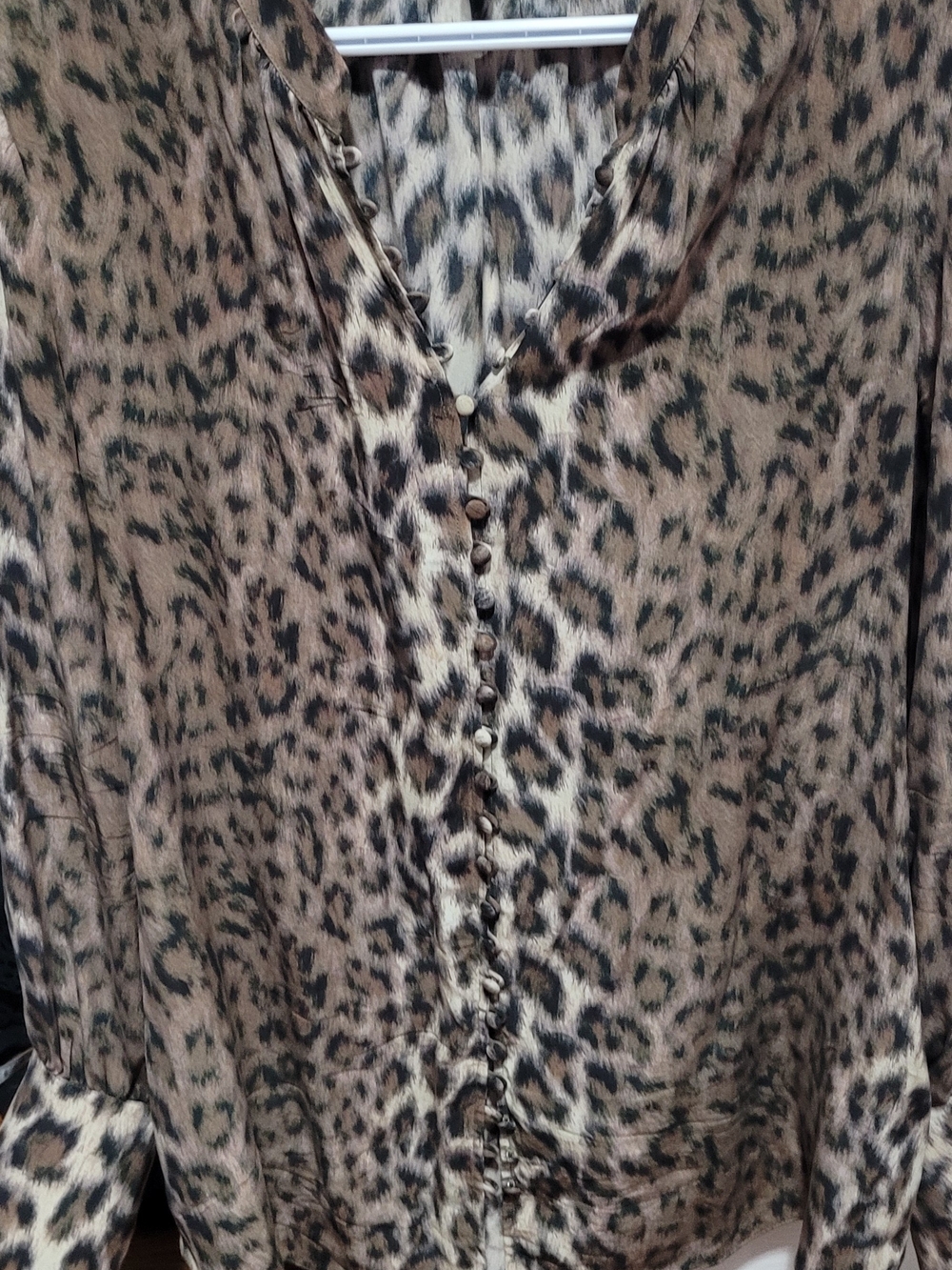 Joie Leopard-Print V-Neck Button Front Blouse - Brown/Tan